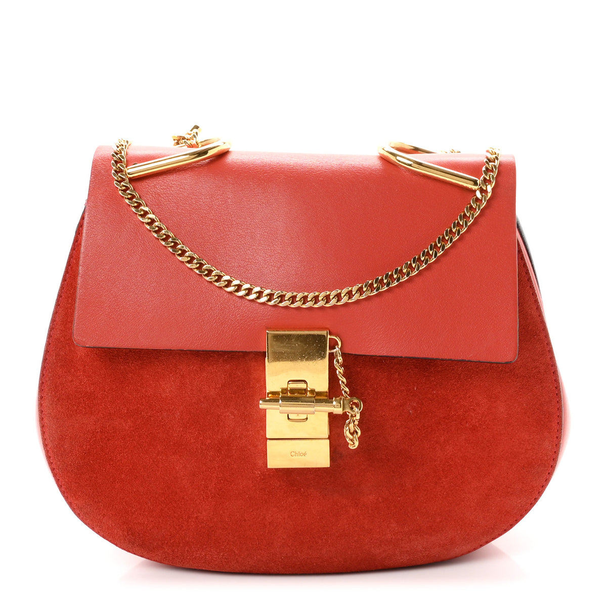 Suede Smooth Calfskin Drew Shoulder Bag Poppy