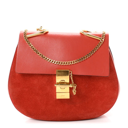 Chloe Suede Smooth Calfskin Drew Shoulder Bag Poppy 1 of 10