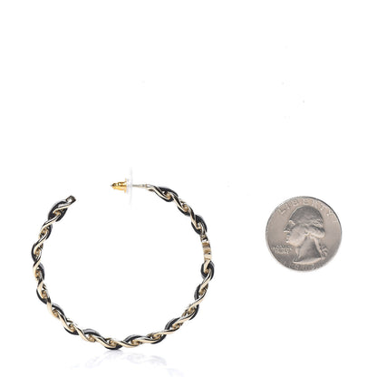 Chanel Lambskin CC Chain Hoop Earrings Matte Gold Black 2 of 5