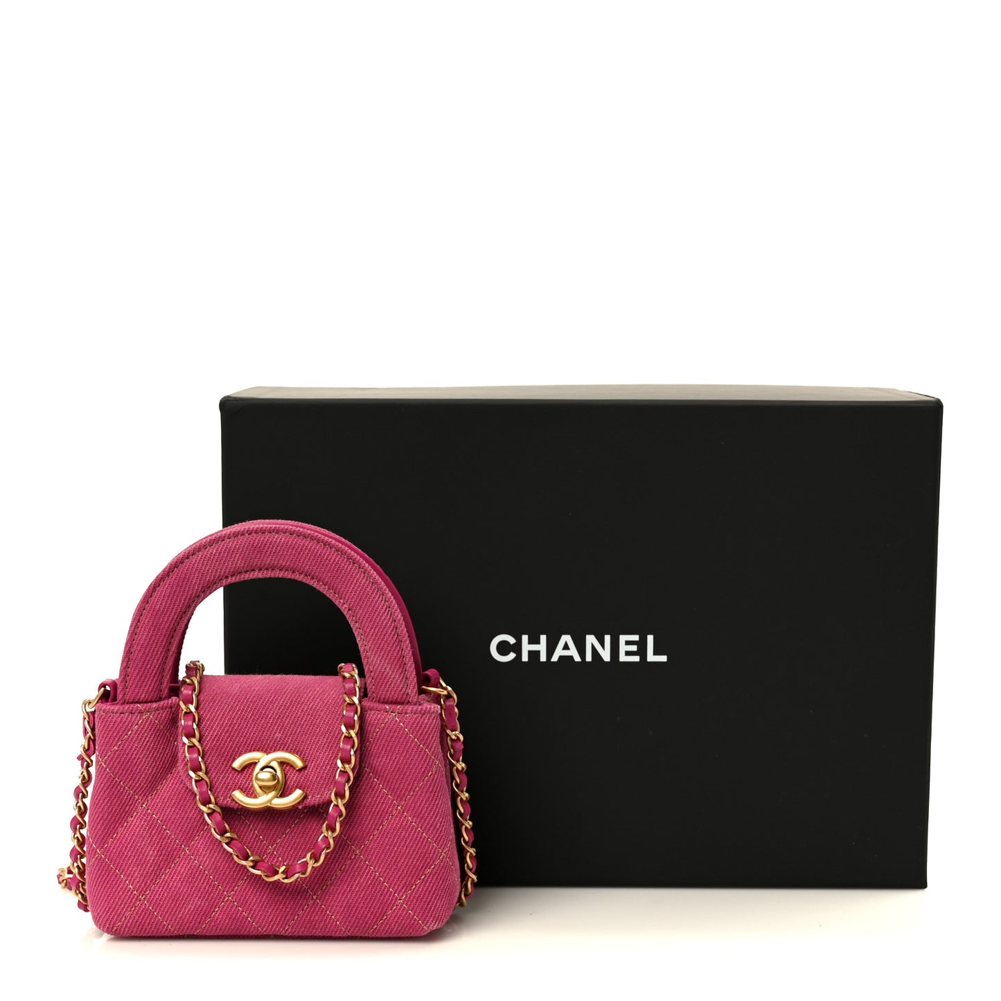 Denim Quilted Mini Nano Kelly Shopper Fuchsia
