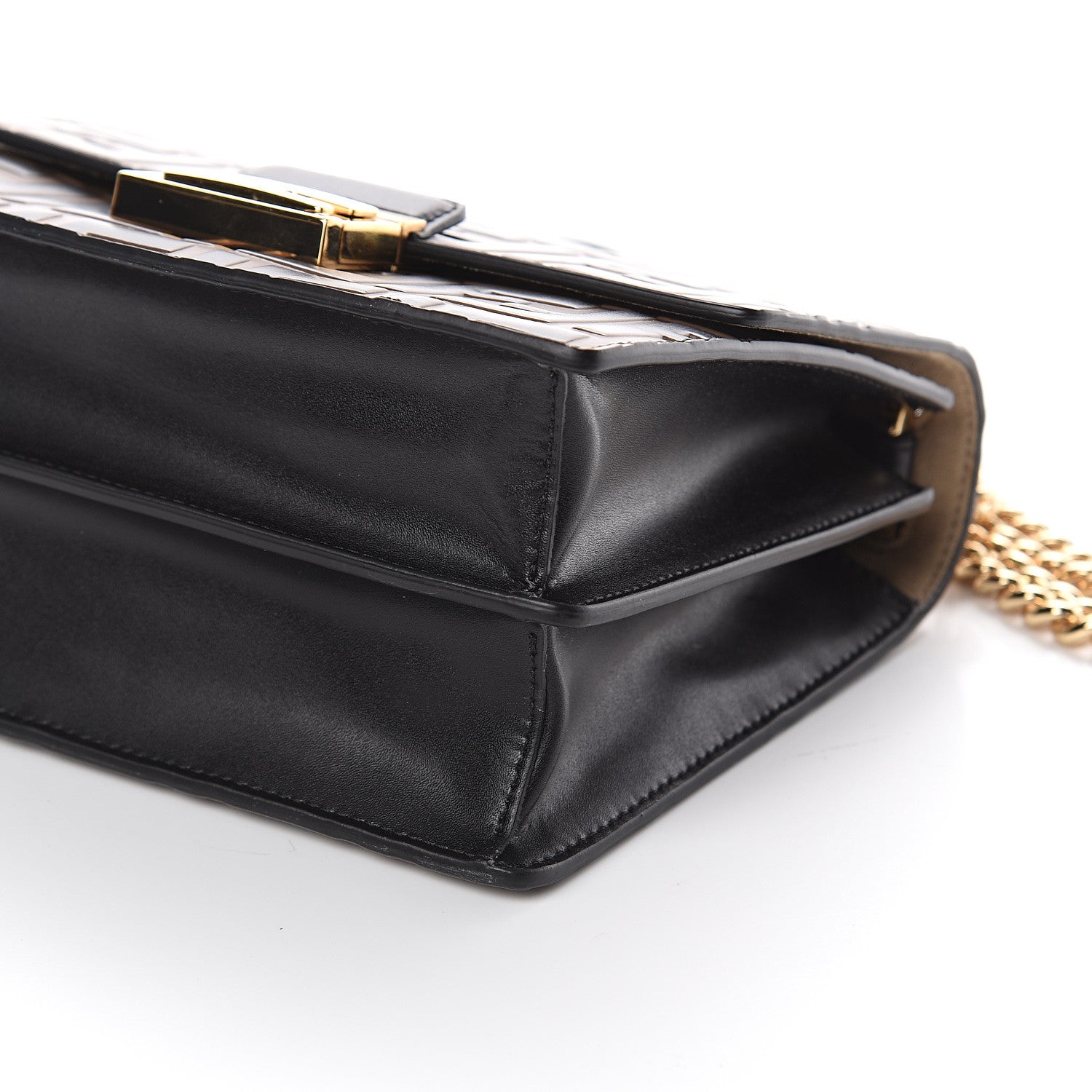Fendi Vitello Liberty Bi-Color FF 1974 Embossed Small Kan U Shoulder Bag Maya Black 8 of 8