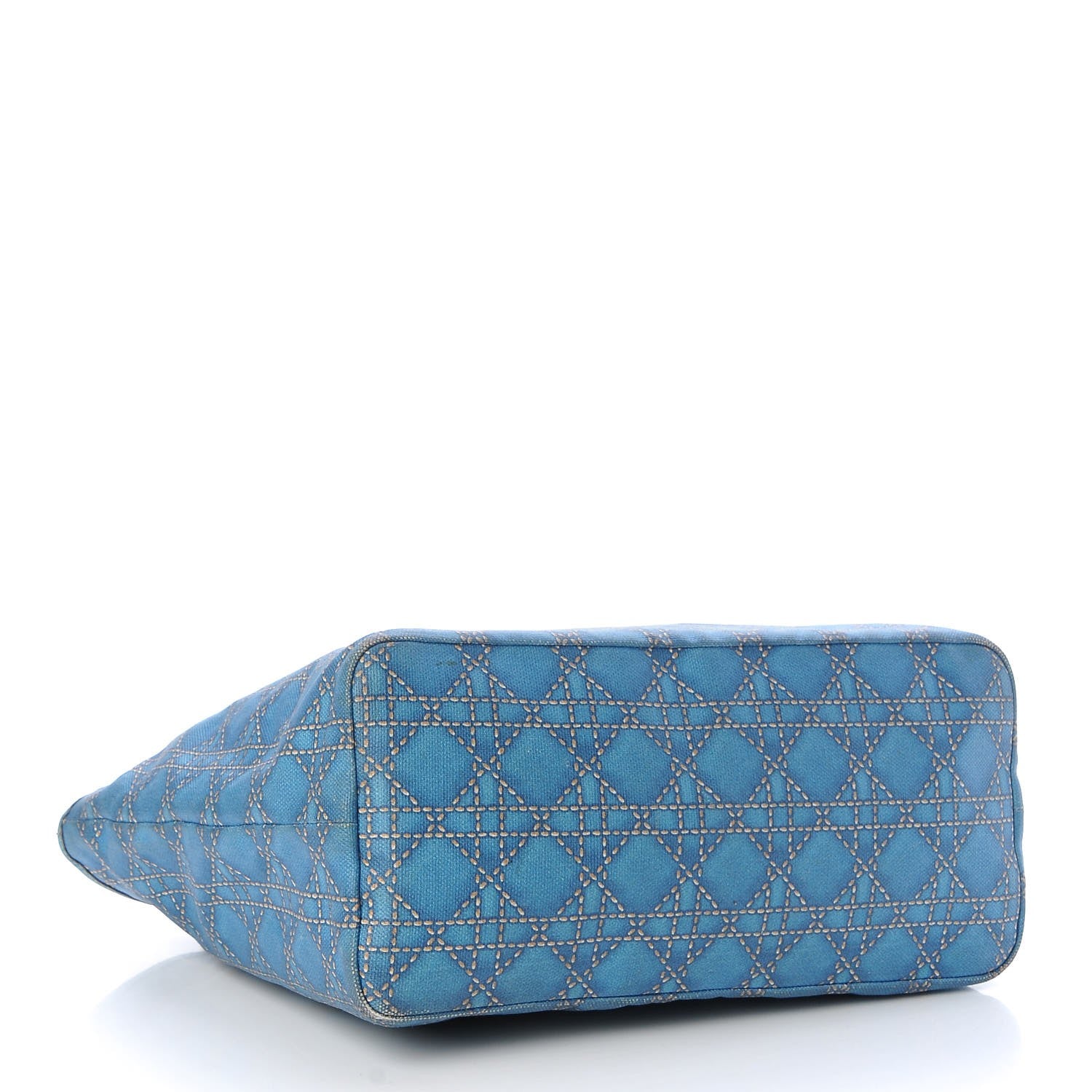 Christian Dior Coated Canvas Cannage Print Cherie Tote Blue 4 of 13