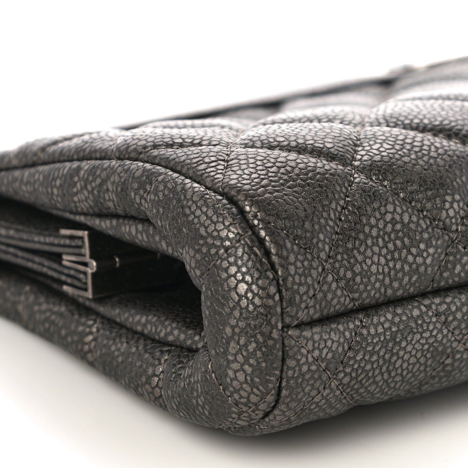 Chanel Metallic Caviar Quilted Clutch Dark Silver 9 of 10