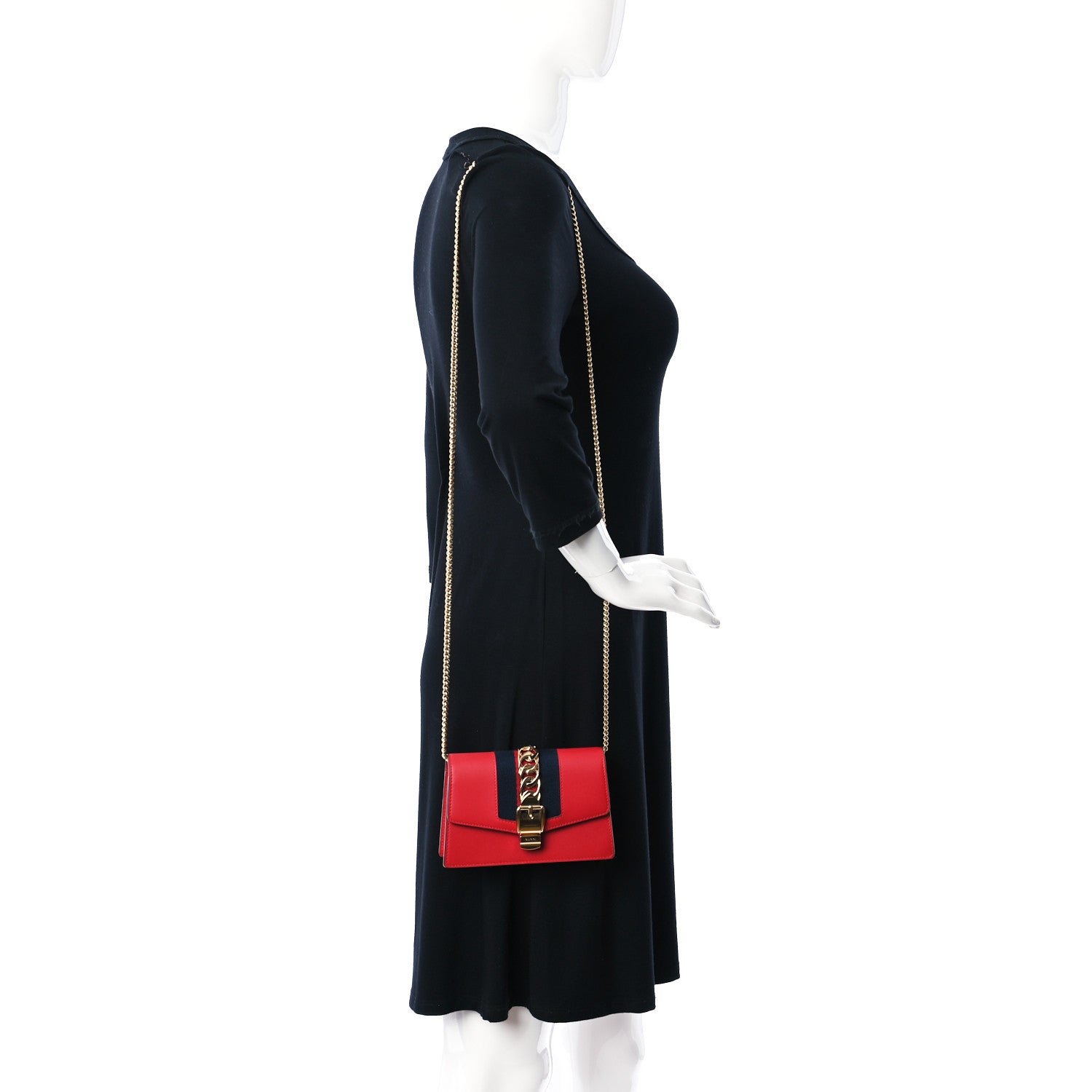 Gucci Calfskin Super Mini Sylvie Chain Shoulder Bag Hibiscus Red 2 of 14