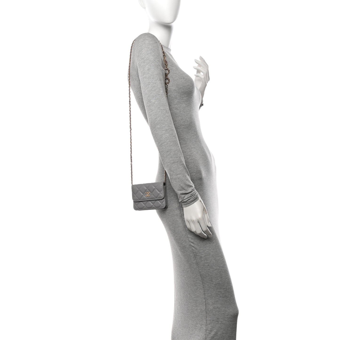 Caviar Quilted Miss Coco Clutch With Chain Grey