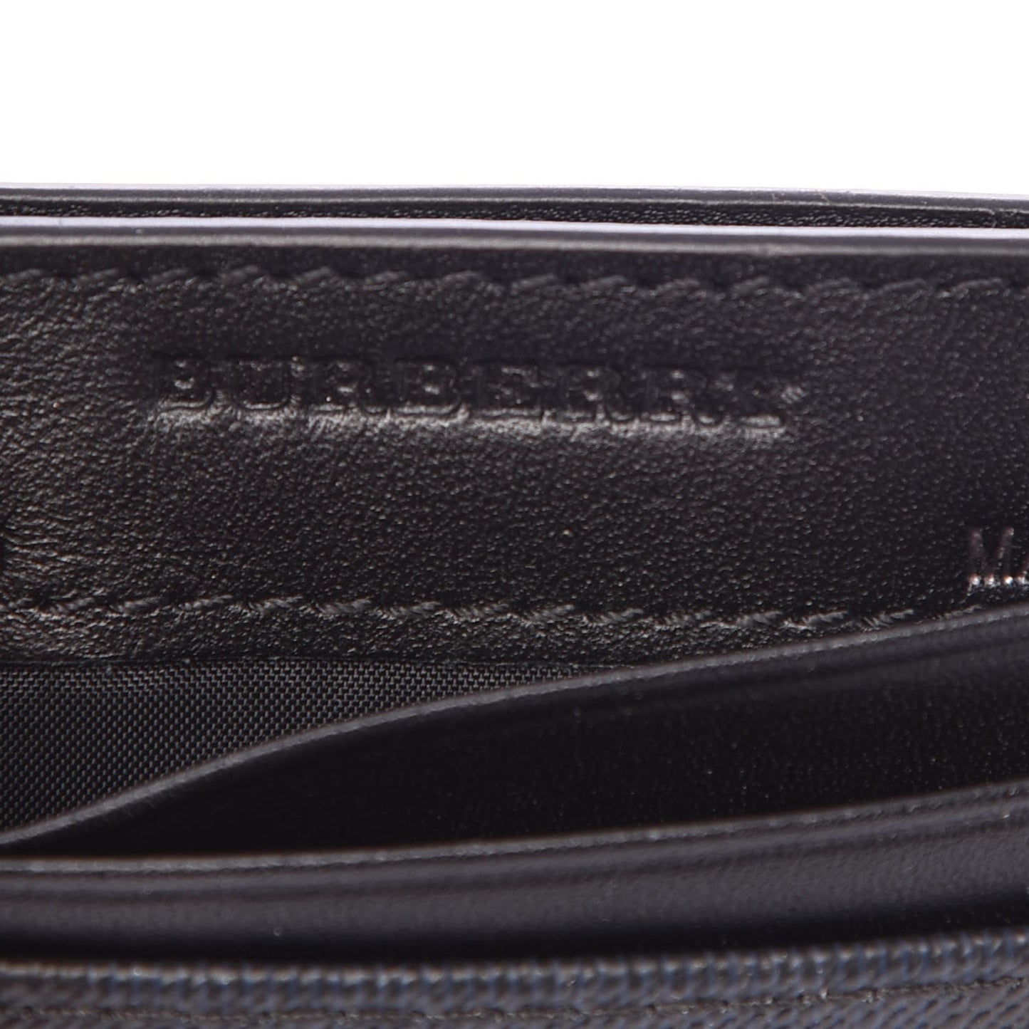 Grained Calfskin London Check Money Clip Card Case Navy Black
