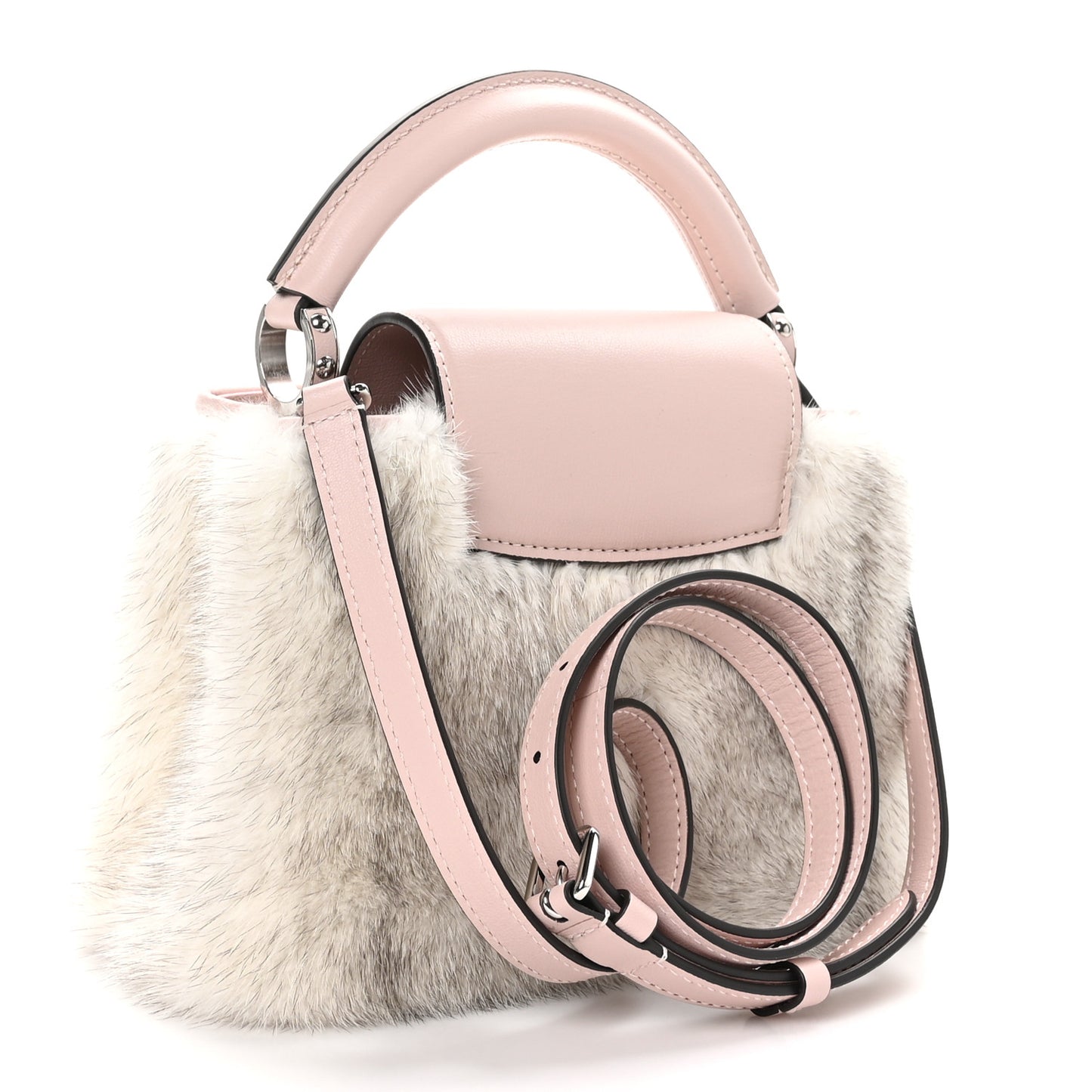 Mink Calfskin Goatskin Capucines Mini Silver Snow Grey Rosewater Pink