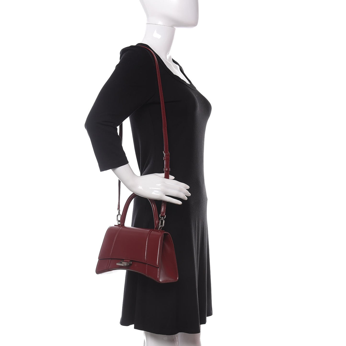 Shiny Box Calfskin Small Hourglass Top Handle Bag Dark Red