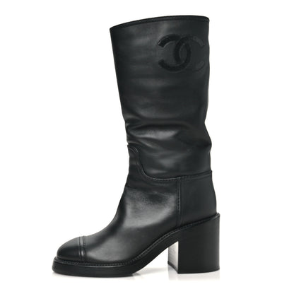 Chanel Calfskin Cap Toe High Boots 35 Black 1 of 9