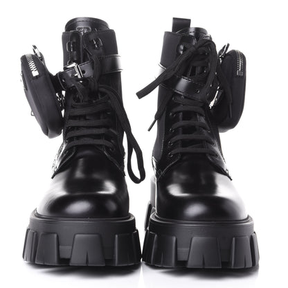 Prada Spazzolato Rois Nylon Metal Triangle Logo Monolith Pouch Pocket 55mm Boots 39 Black 2 of 11
