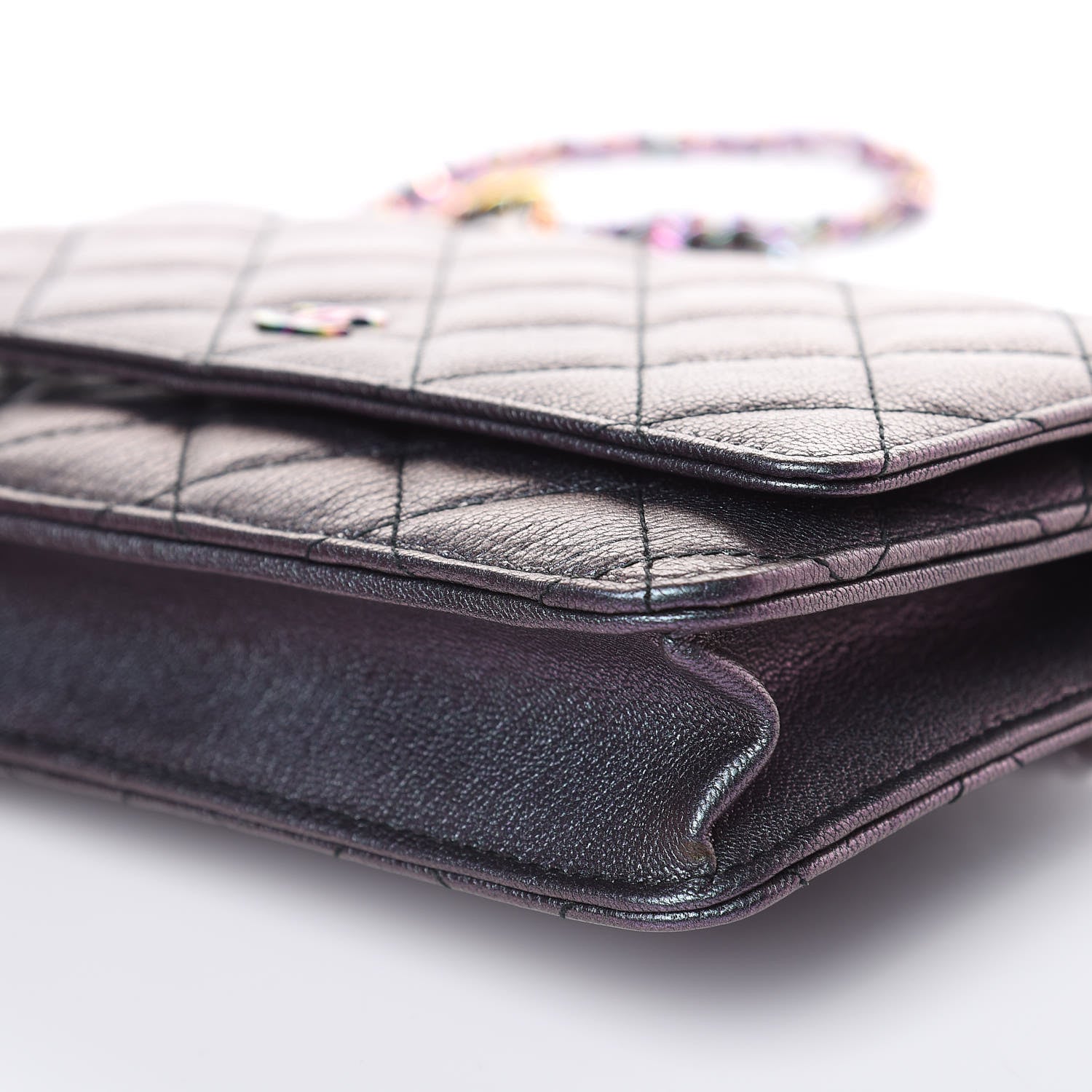 Chanel Iridescent Goatskin Quilted Wallet On Chain WOC Purple 10 of 12