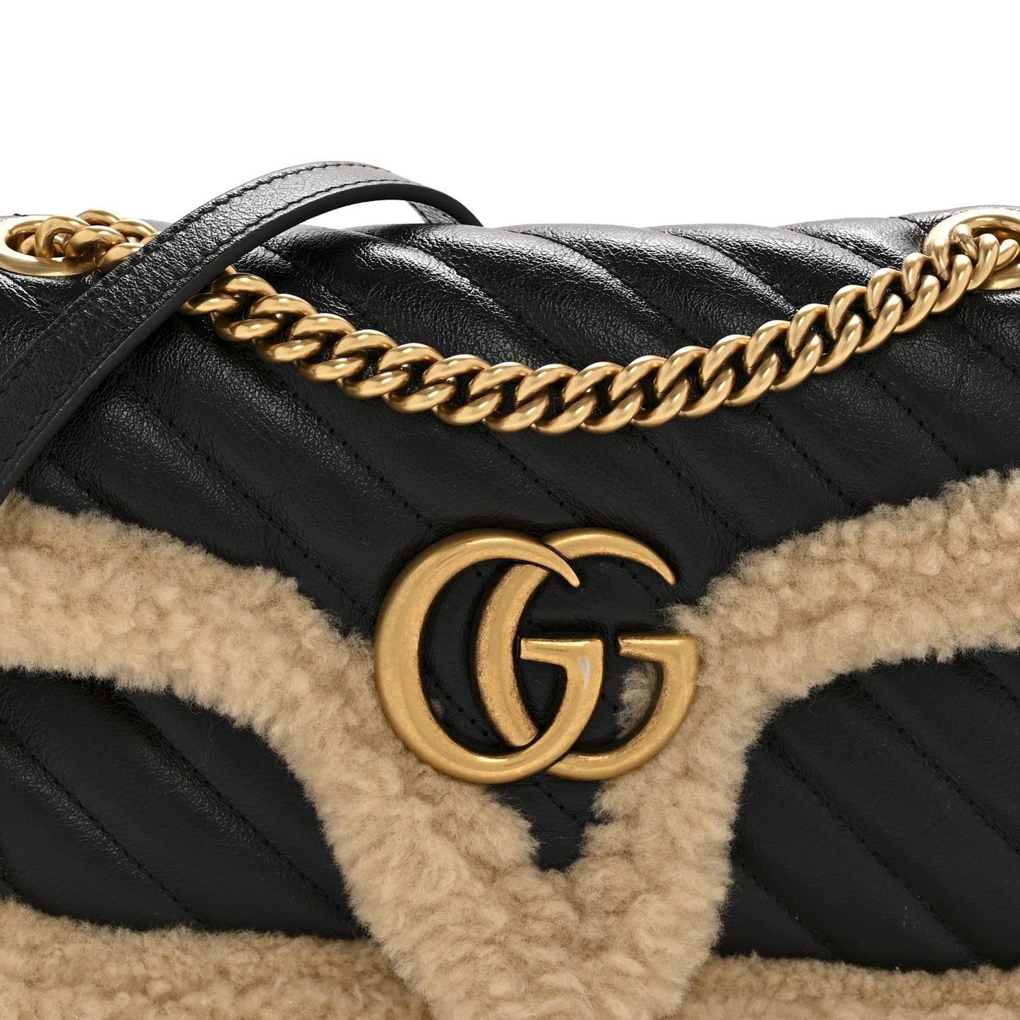 Azalea Calfskin Wool Matelasse Diagonal Small GG Marmont Shoulder Bag Black