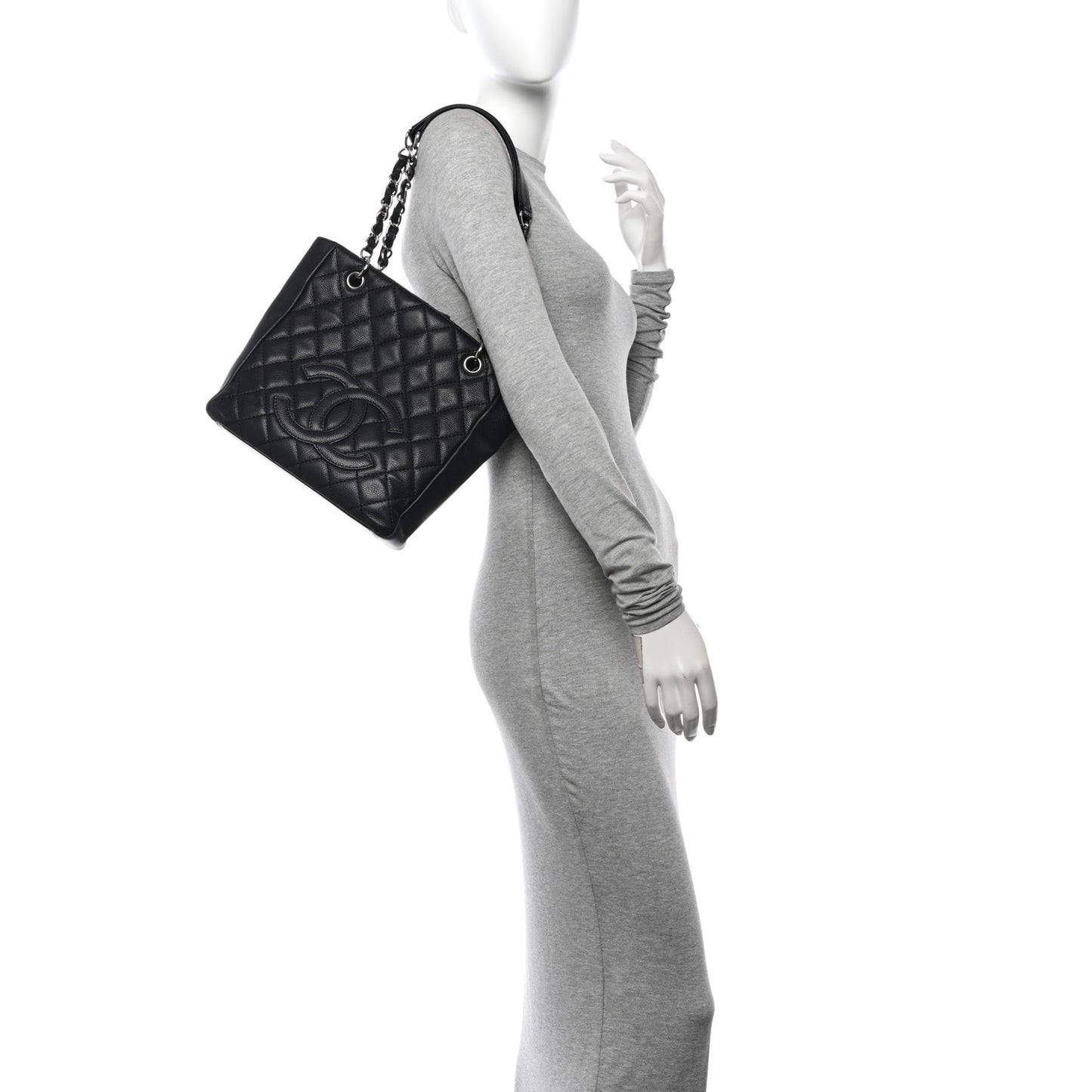 Caviar Quilted Petit Shopping Tote PST Black