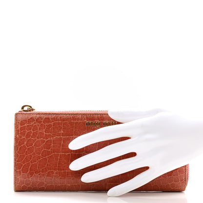 Miu Miu Vernice Crocodile Embossed Calfskin Zip Around Wallet Antico 2 of 12