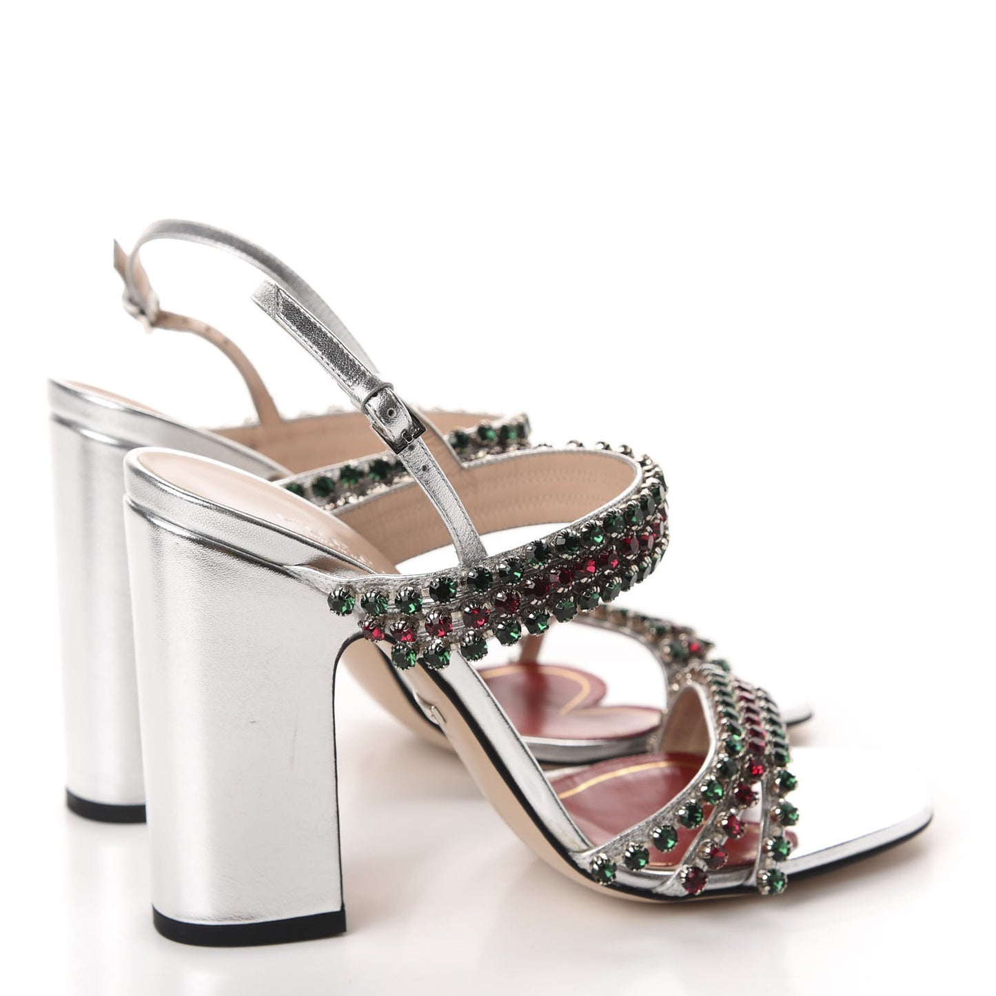 Nappa Silk Crystal Bertie High Heel Sandals 37 Argento