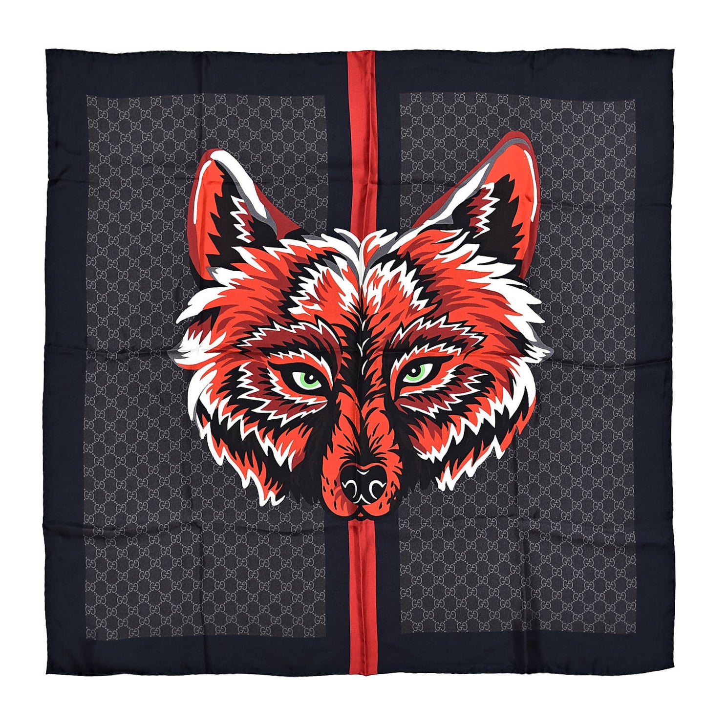 Silk GG Monogram Wolf GG Web Scarf Black Blue