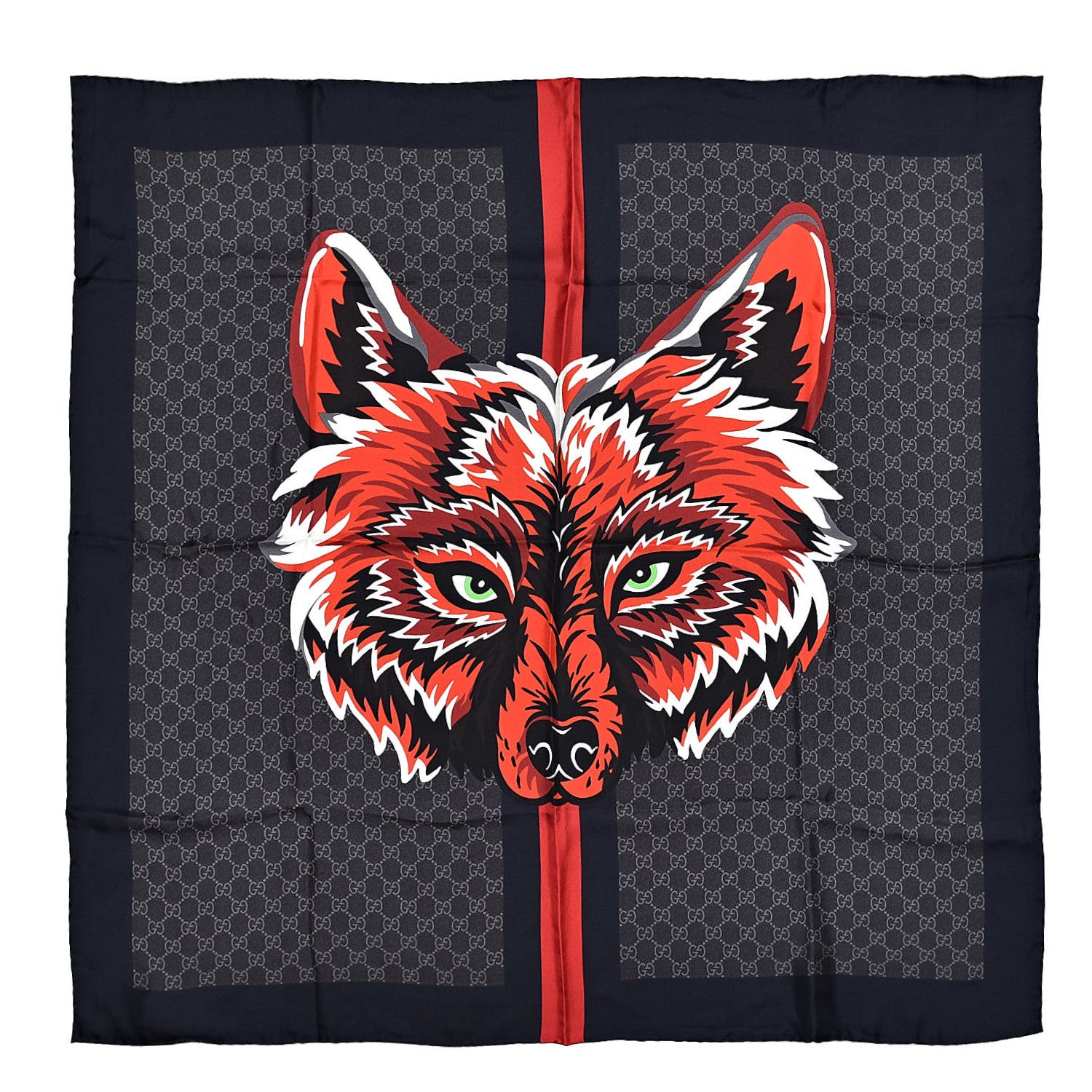 Gucci Silk GG Monogram Wolf GG Web Scarf Black Blue 1 of 4