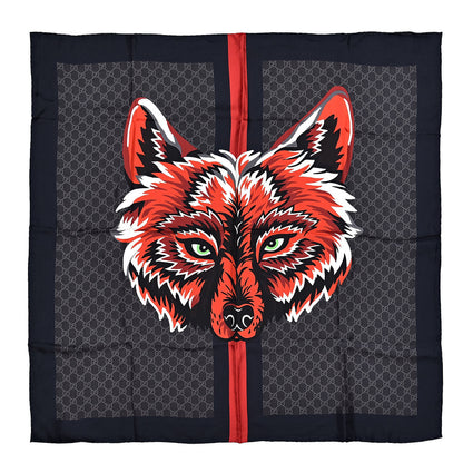 Gucci Silk GG Monogram Wolf GG Web Scarf Black Blue 1 of 4