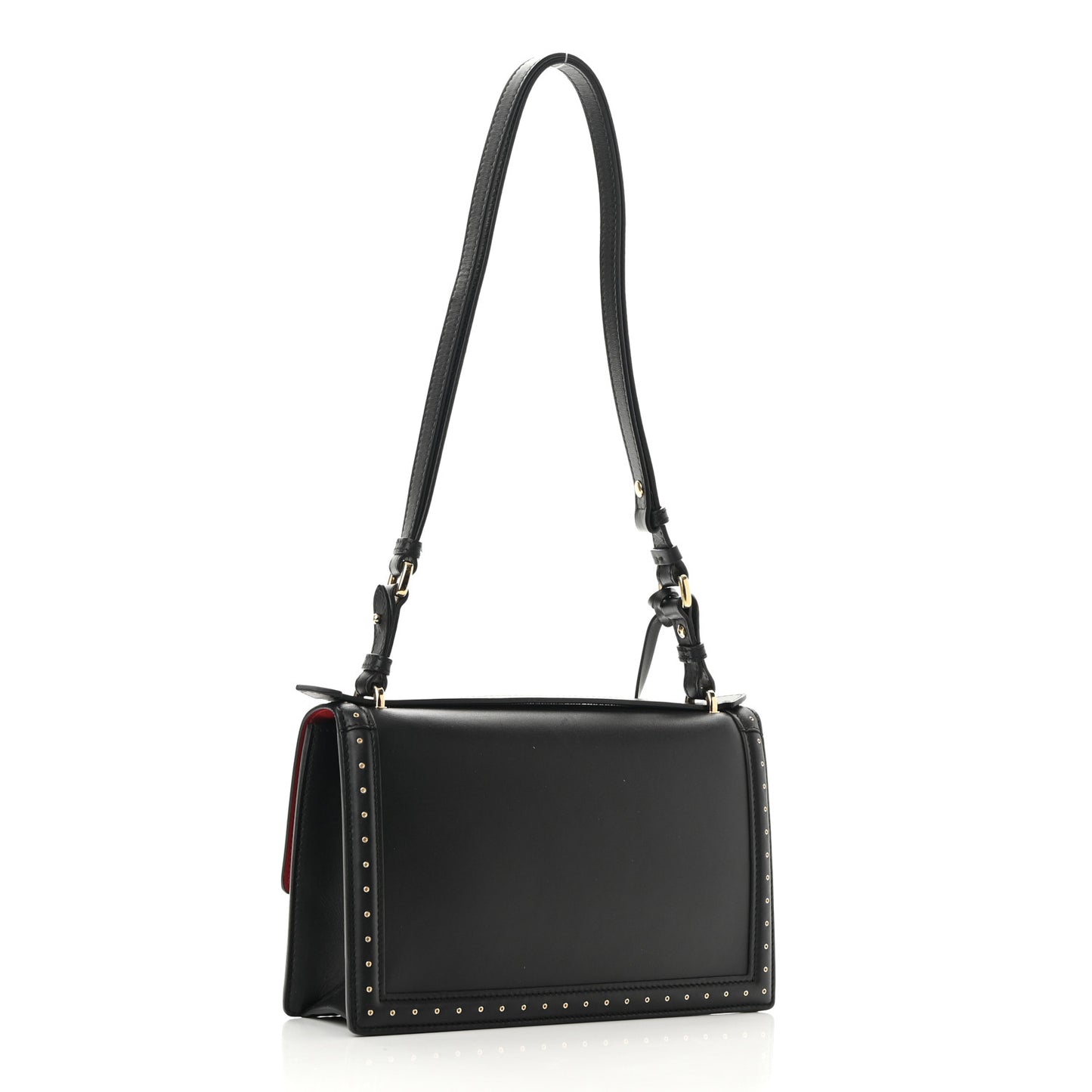 Smooth Calfskin Studded Aileen Gancio Lock Shoulder Bag Black
