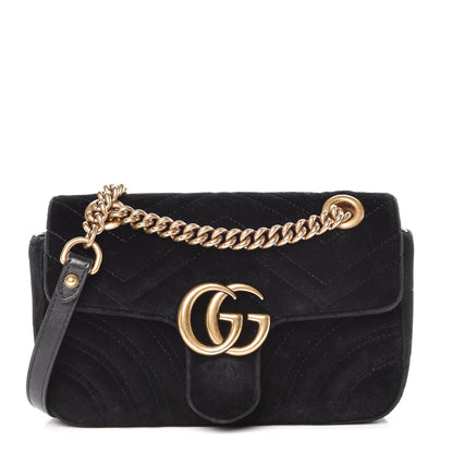 Gucci Velvet Matelasse Mini GG Marmont Shoulder Bag Black 1 of 8