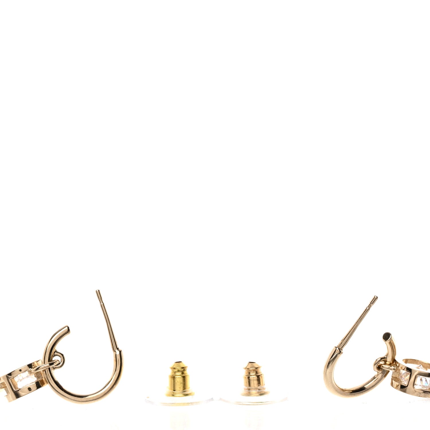 Chanel Metal Crystal CC Hoop Drop Earrings Gold 3 of 4