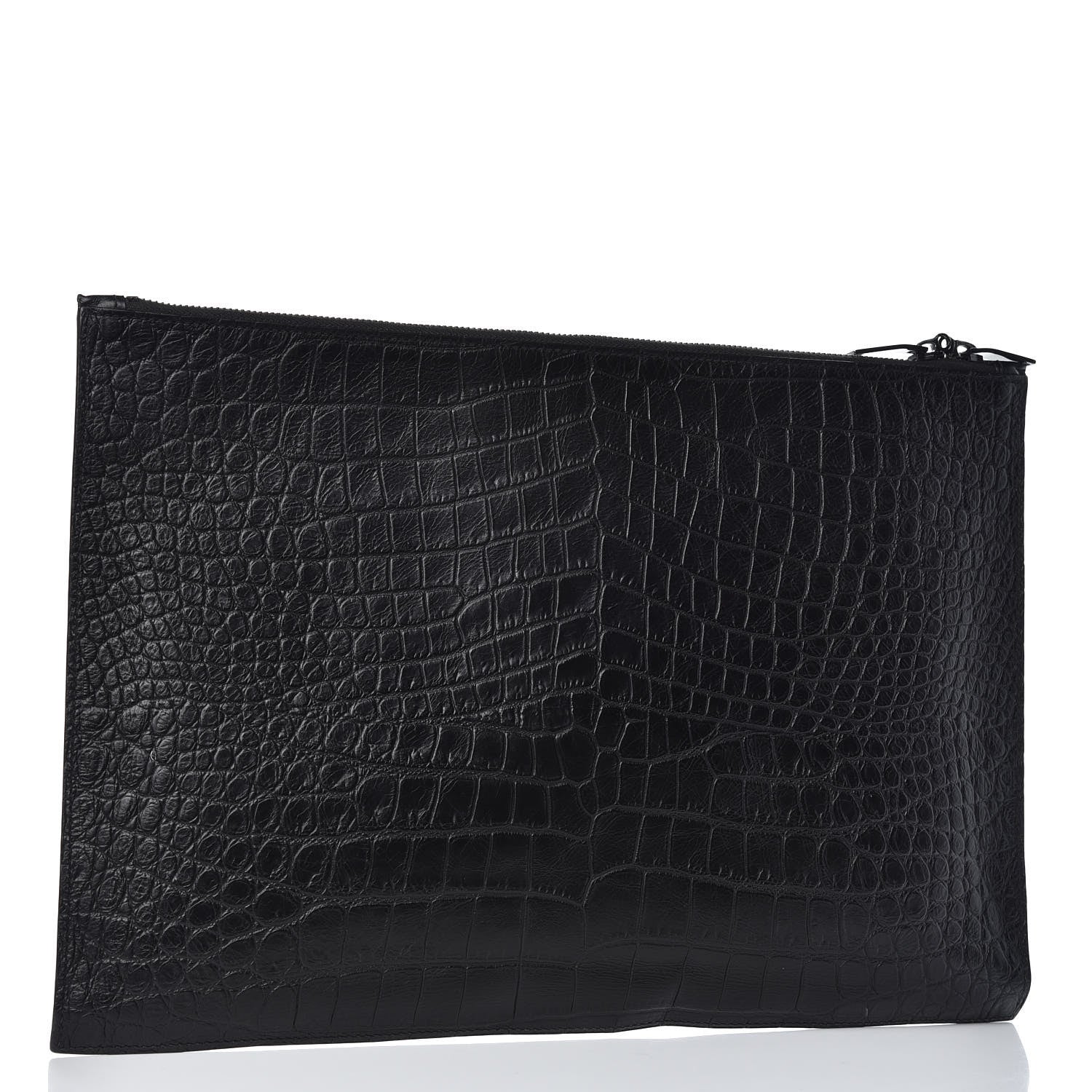 Saint Laurent Calfskin Crocodile Embossed Large Sac De Jour Carryall Pouch Black 3 of 8