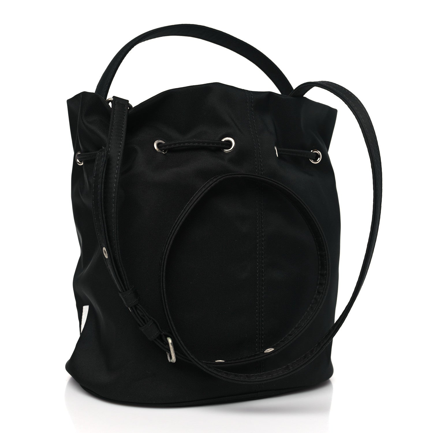 Balenciaga Recycled Sport Nylon Logo Embroidered Small Wheel Drawstring Bucket Bag Black 3 of 10