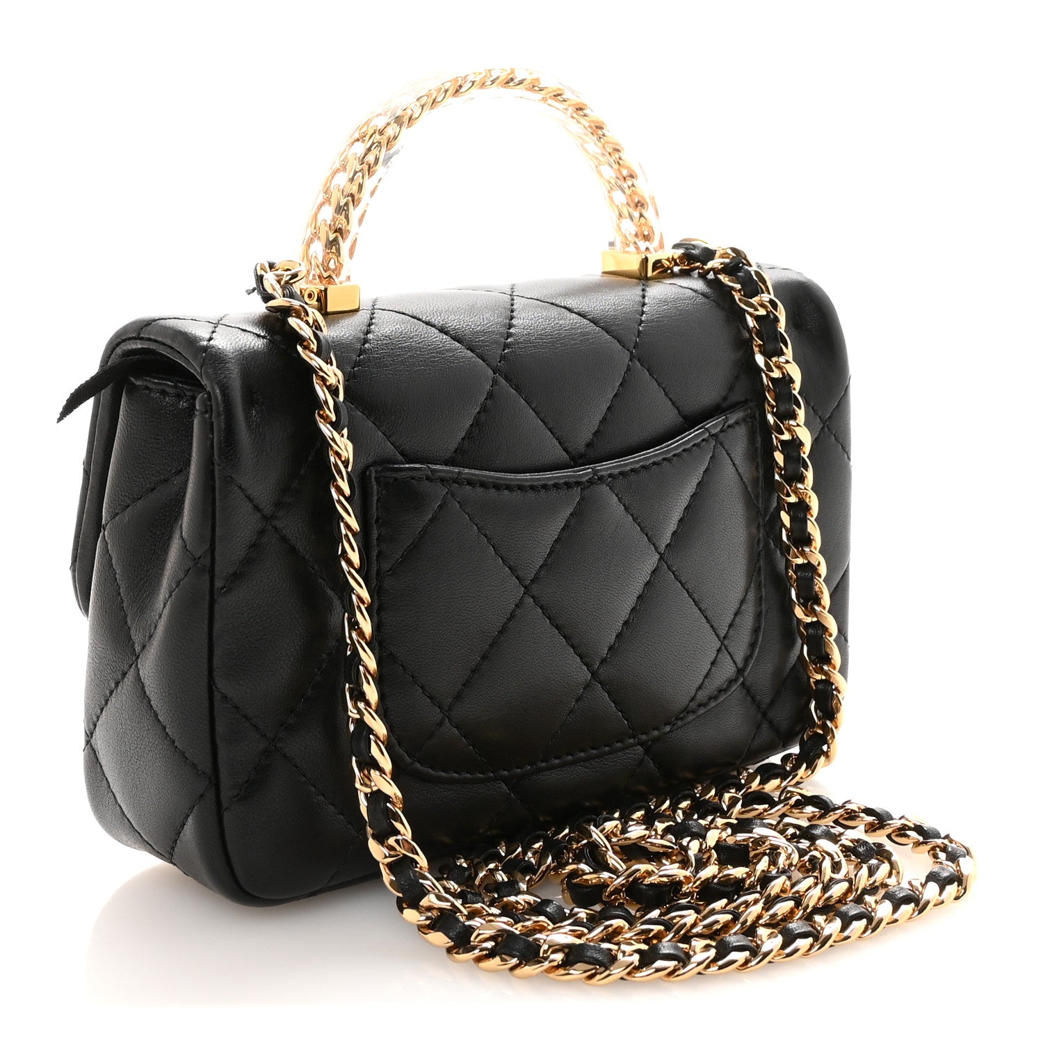 Chanel Lambskin Resin Quilted Top Handle Flap Black 3 of 10
