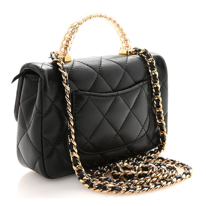 Chanel Lambskin Resin Quilted Top Handle Flap Black 3 of 10