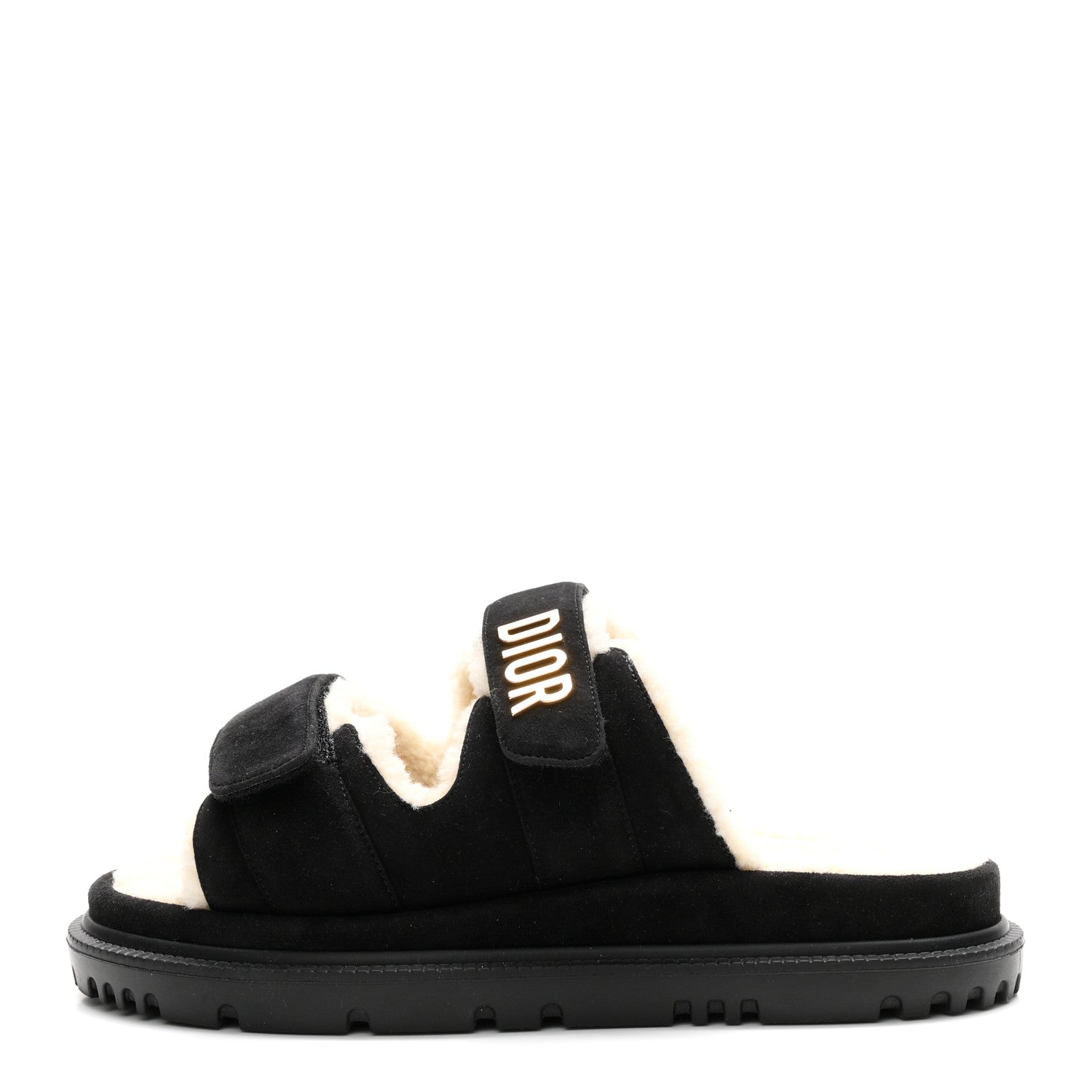 Christian Dior Suede Goatskin Shearling Effect Dioract 10mm Slide Sandals 35.5 Black 1 of 10