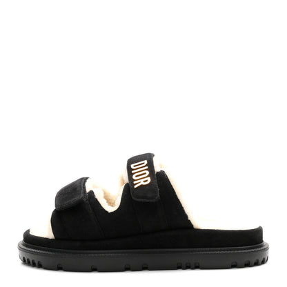 Christian Dior Suede Goatskin Shearling Effect Dioract 10mm Slide Sandals 35.5 Black 1 of 10