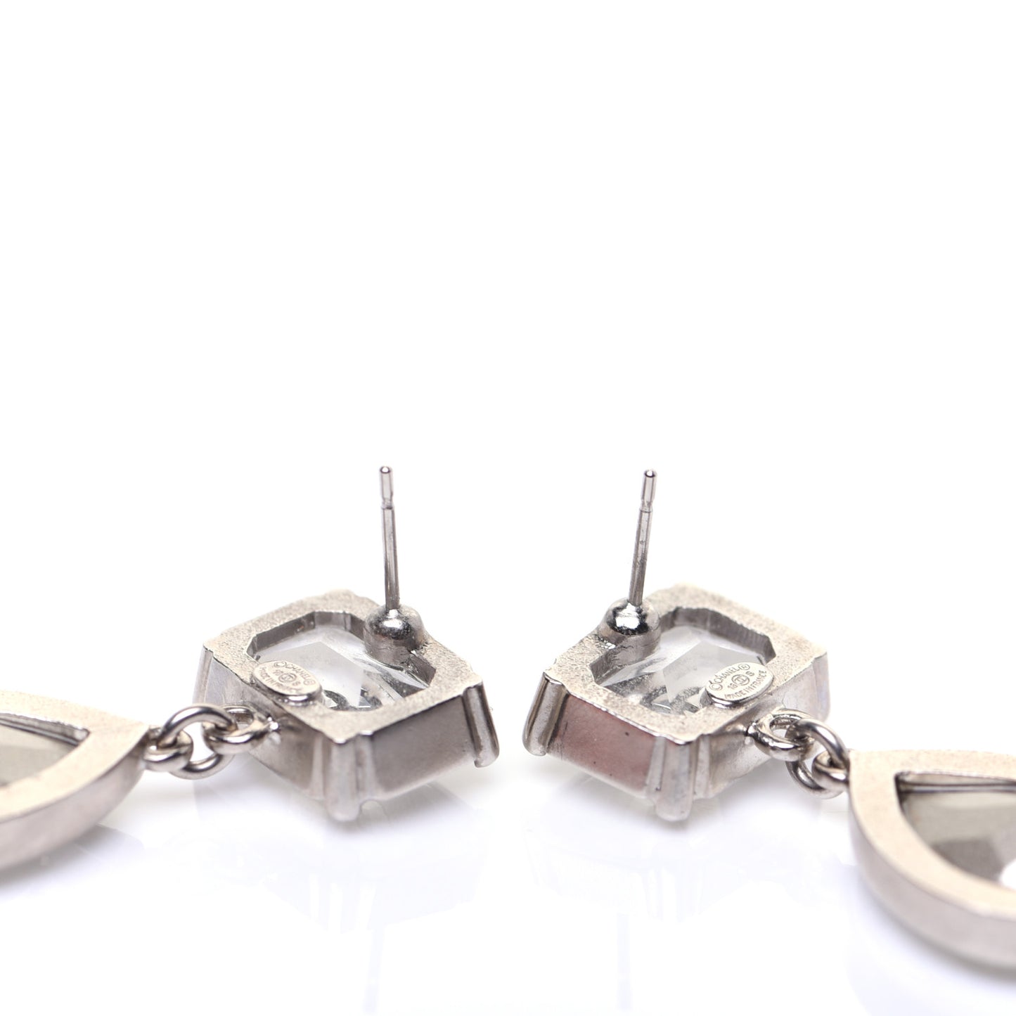 Crystal CC Tear Drop Earrings Silver