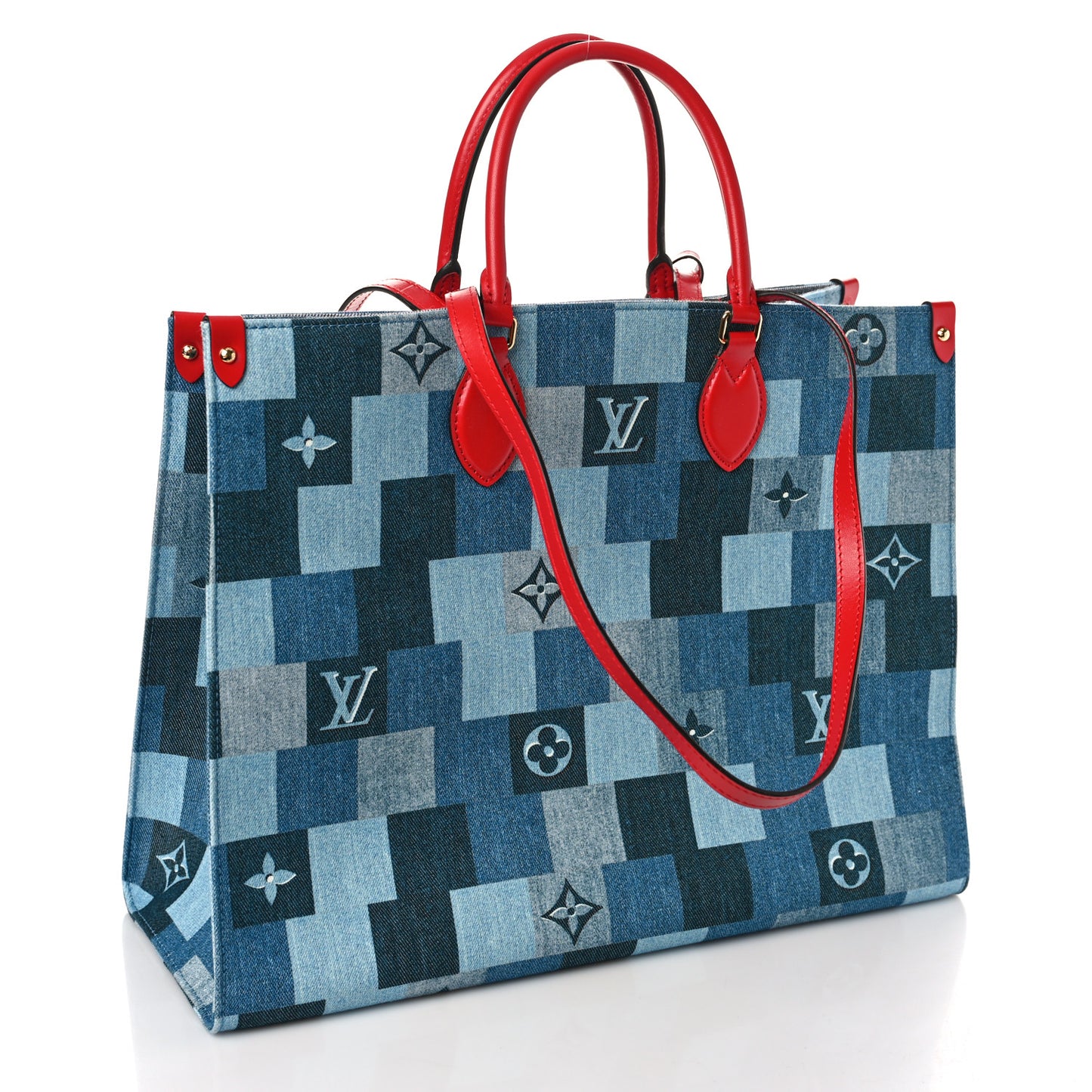 Denim Damier Monogram Onthego Blue Rouge