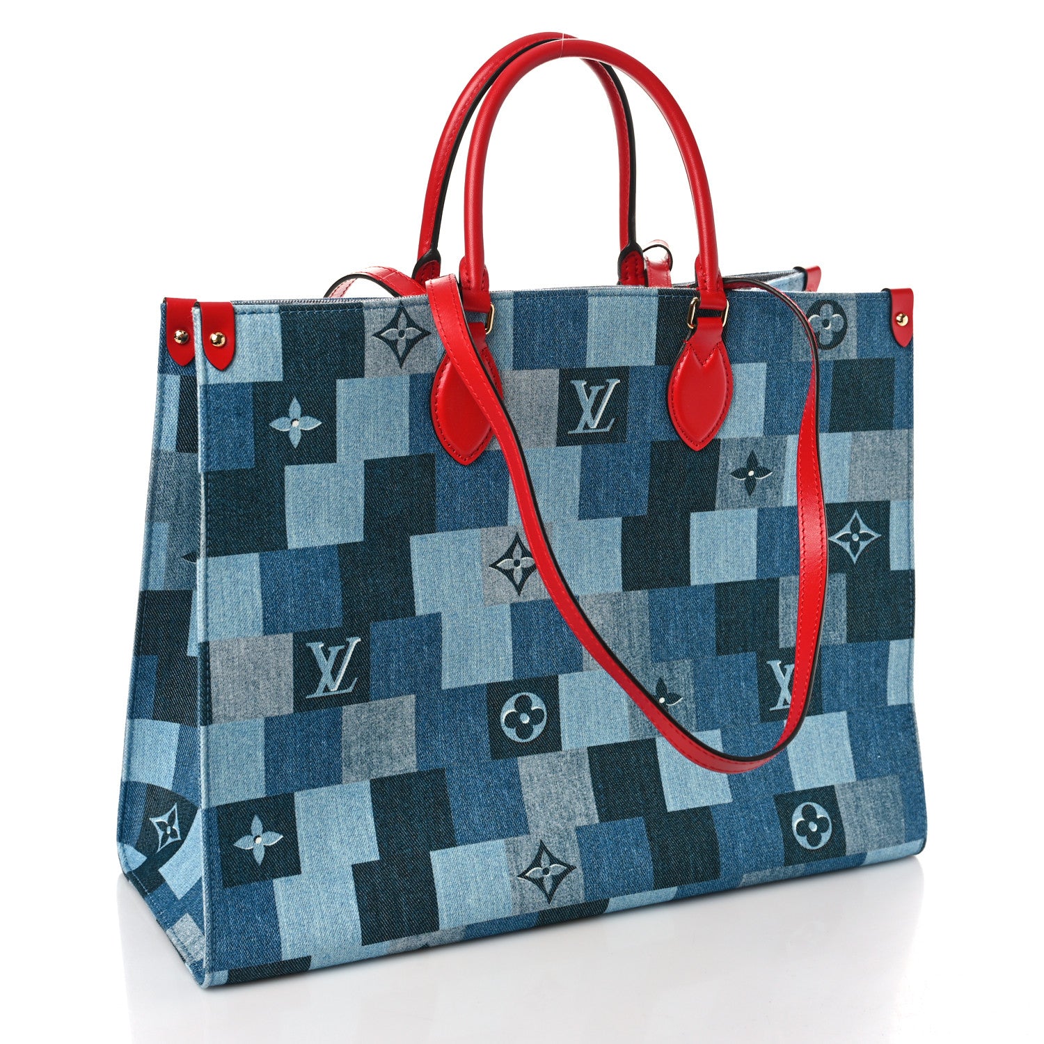 Louis Vuitton Denim Damier Monogram Onthego Blue Rouge 3 of 8