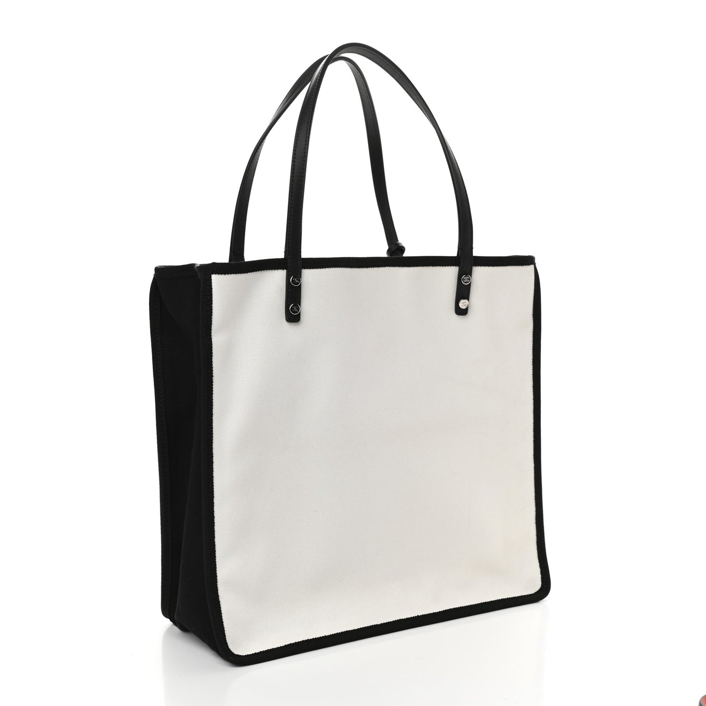 Canvas Calfskin Let's Demonstrate Small Tote White Black