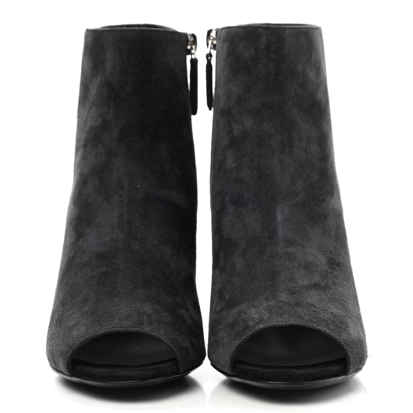 Suede Calfskin Patent Quilted Peep Toe Short Boots 37 Dark Grey