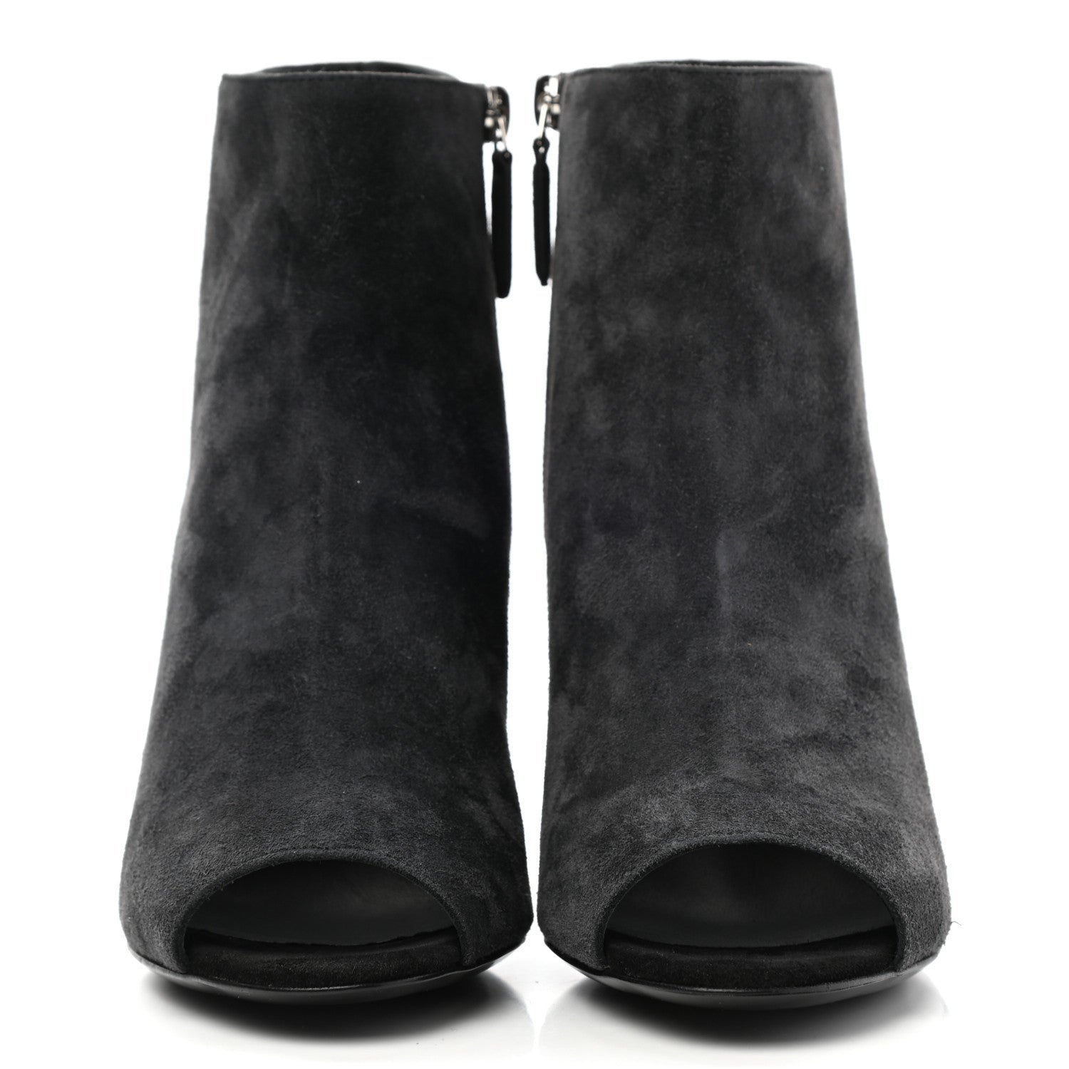 Chanel Suede Calfskin Patent Quilted Peep Toe Short Boots 37 Dark Grey 2 of 9