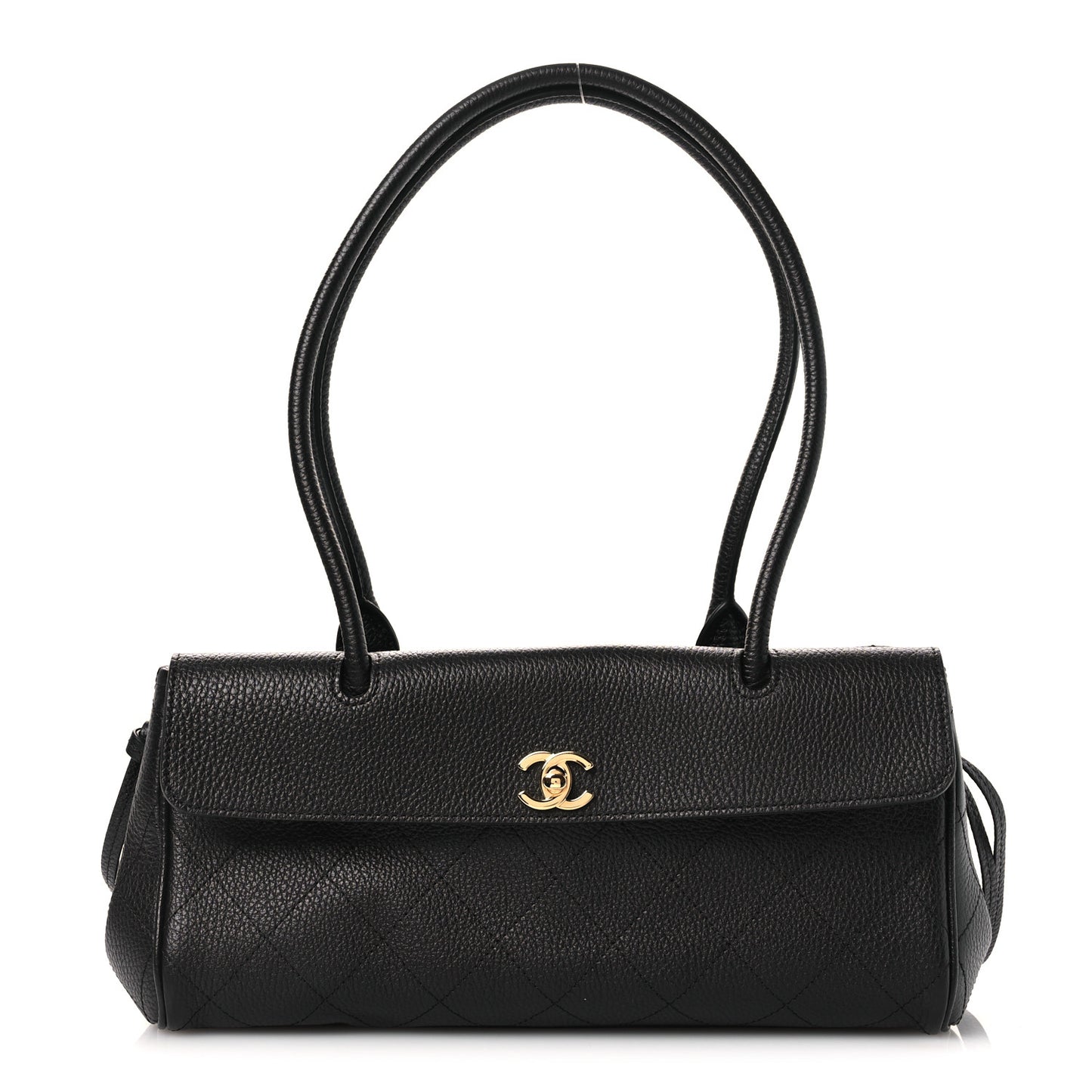 Grained Calfskin Stitched Urban Essentials Small Shopping Bag Black
