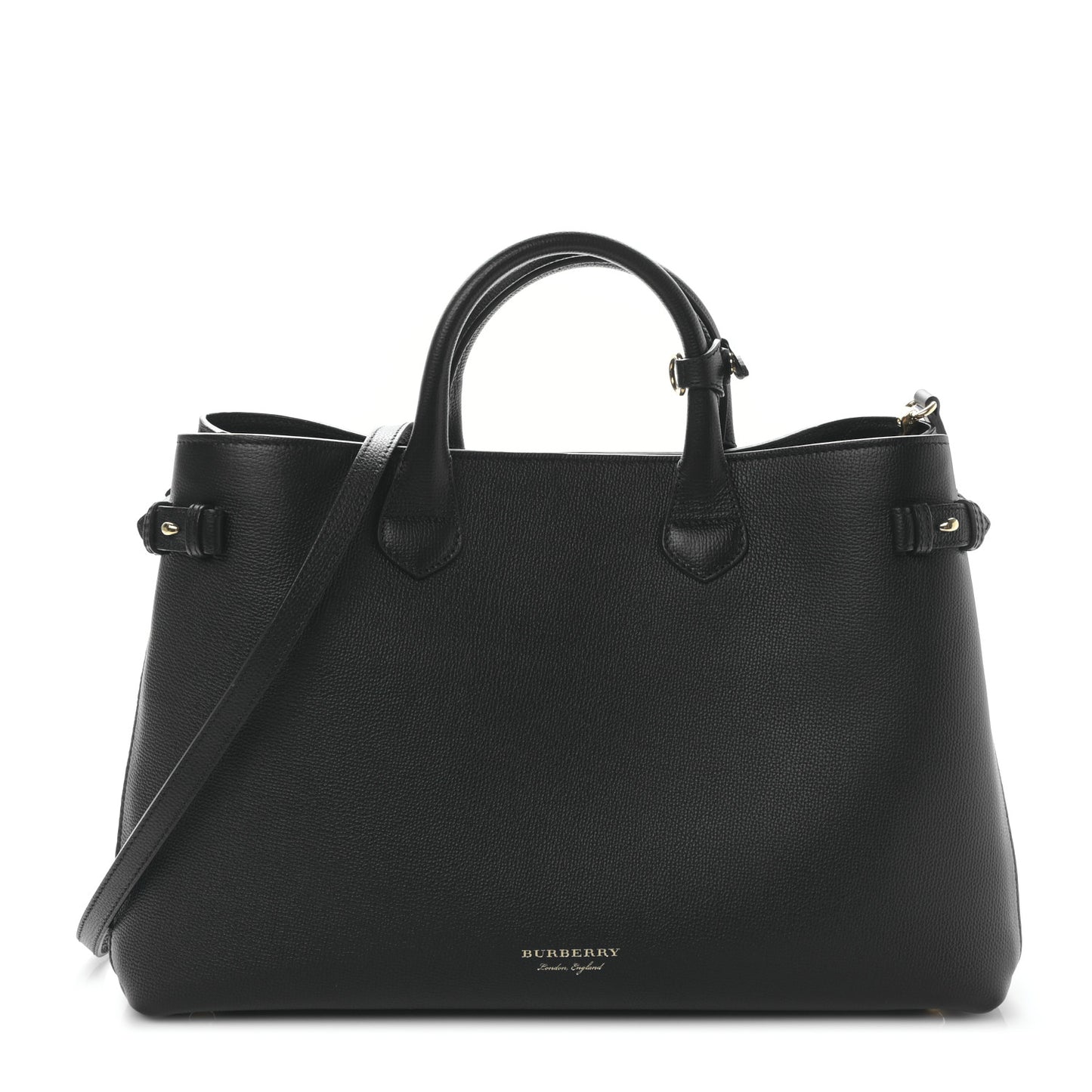 Grainy Calfskin House Check Large Banner Tote Black