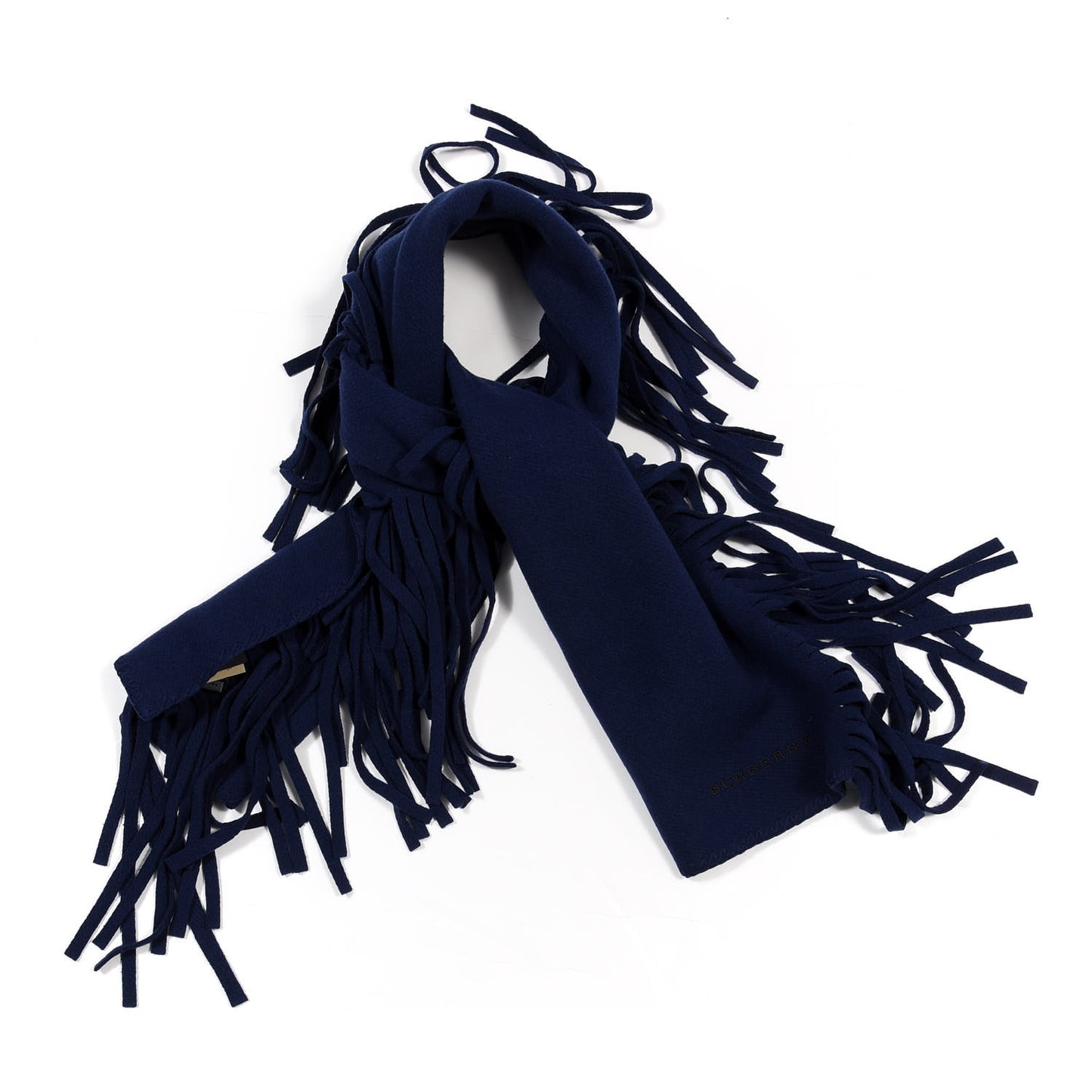 Wool Cashmere Felted Fringe Scarf Navy