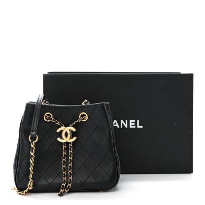 Chanel Calfskin Stitched Small Egyptian Amulet Drawstring Bag Black 12 of 12
