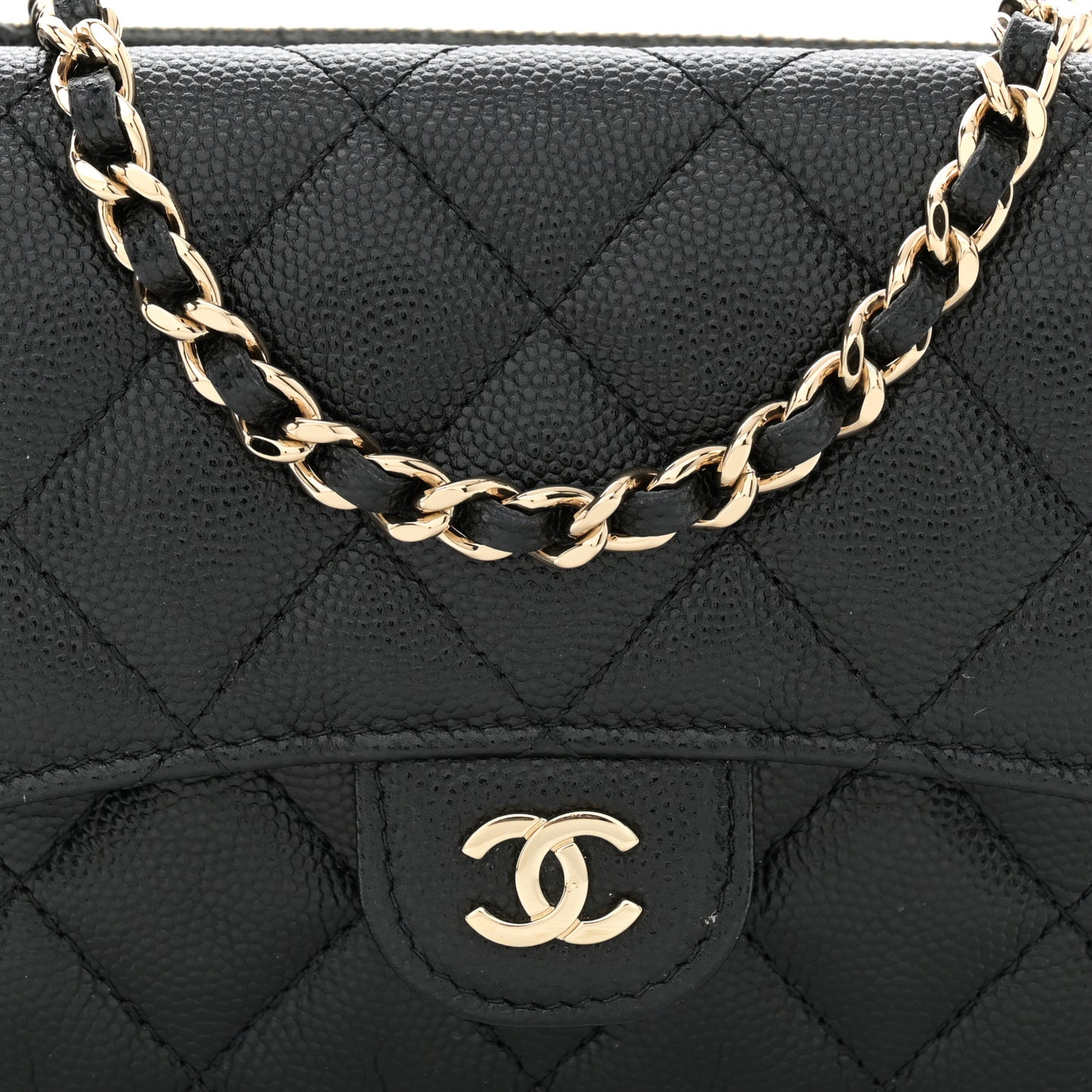 Caviar Quilted Flap Phone Holder With Chain Black