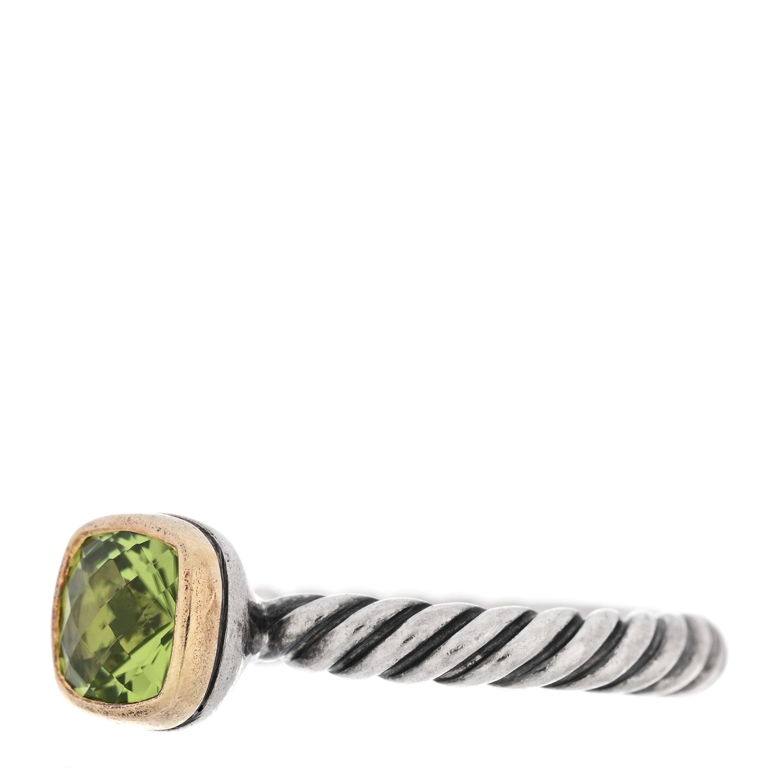 David Yurman Sterling Silver 18K Yellow Gold Peridot Cushion Ring 54 7 3 of 5
