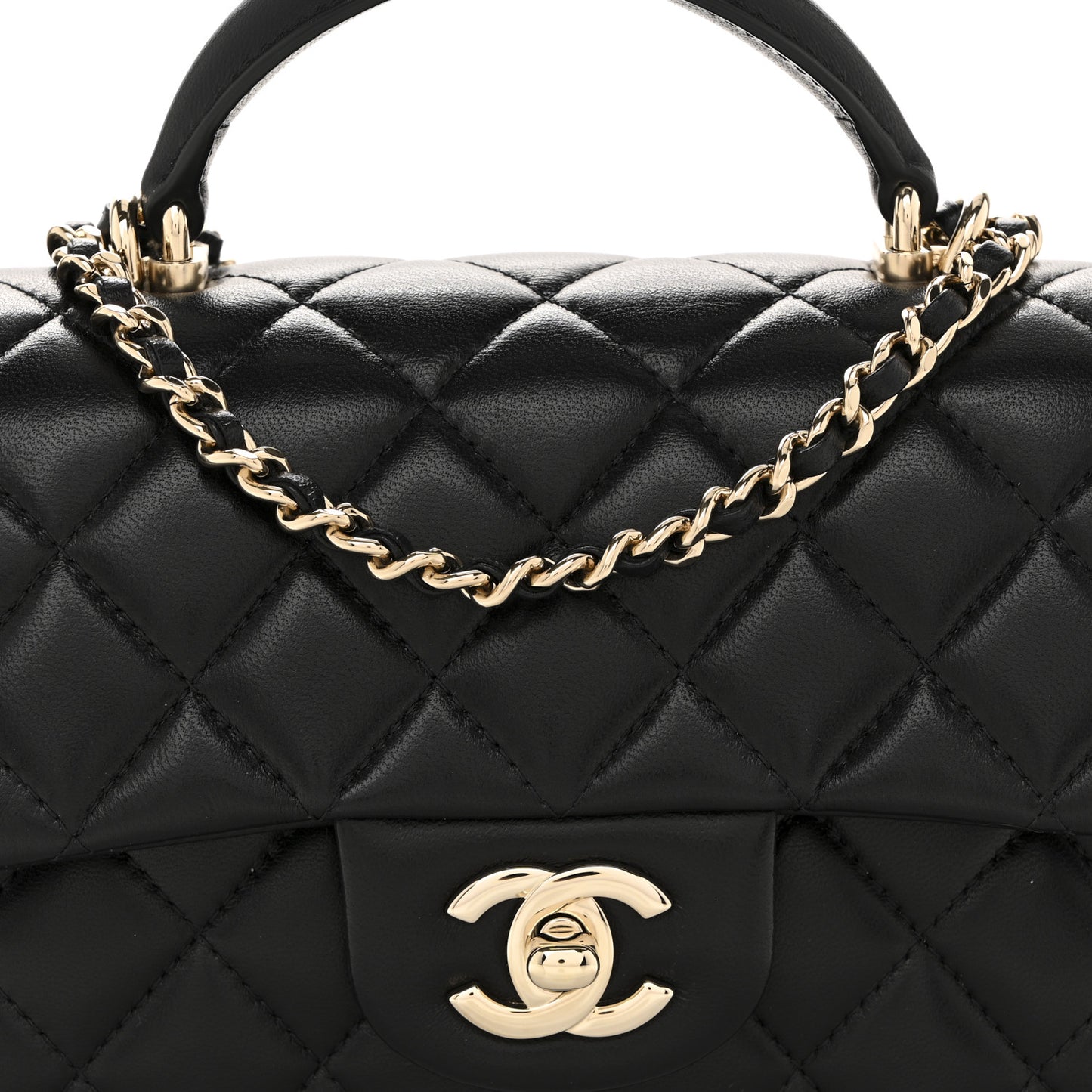 Lambskin Quilted Mini Top Handle Rectangular Flap Black