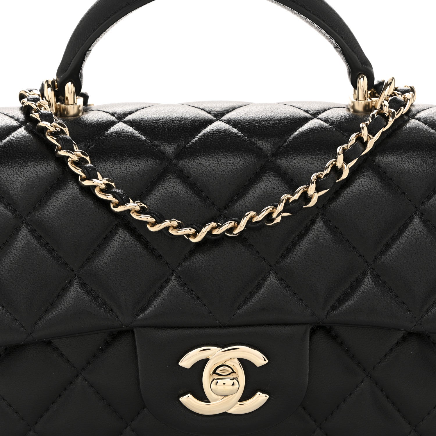 Chanel Lambskin Quilted Mini Top Handle Rectangular Flap Black 8 of 12