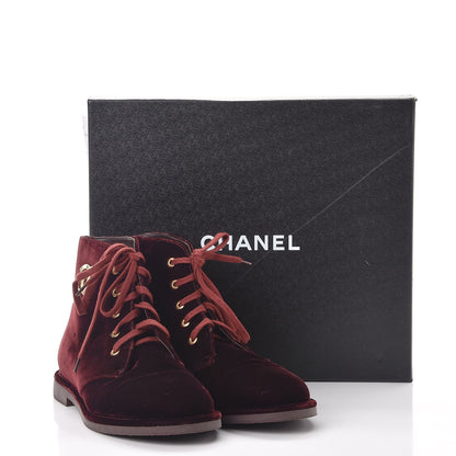 Chanel Velvet CC Lace Up Boots 39.5 Burgundy 9 of 9