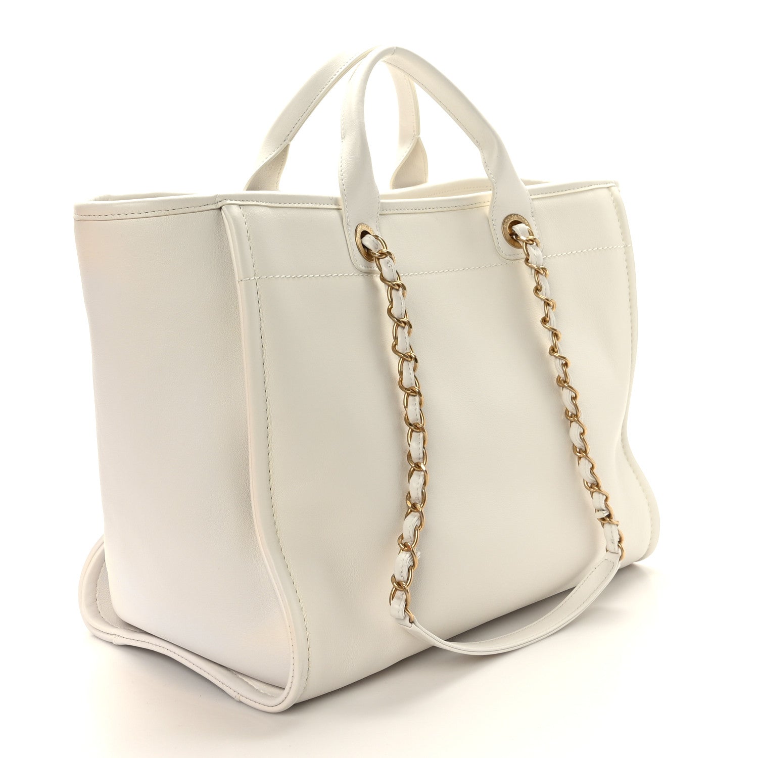 Chanel Calfskin Medium Deauville Tote White Multicolor 4 of 12