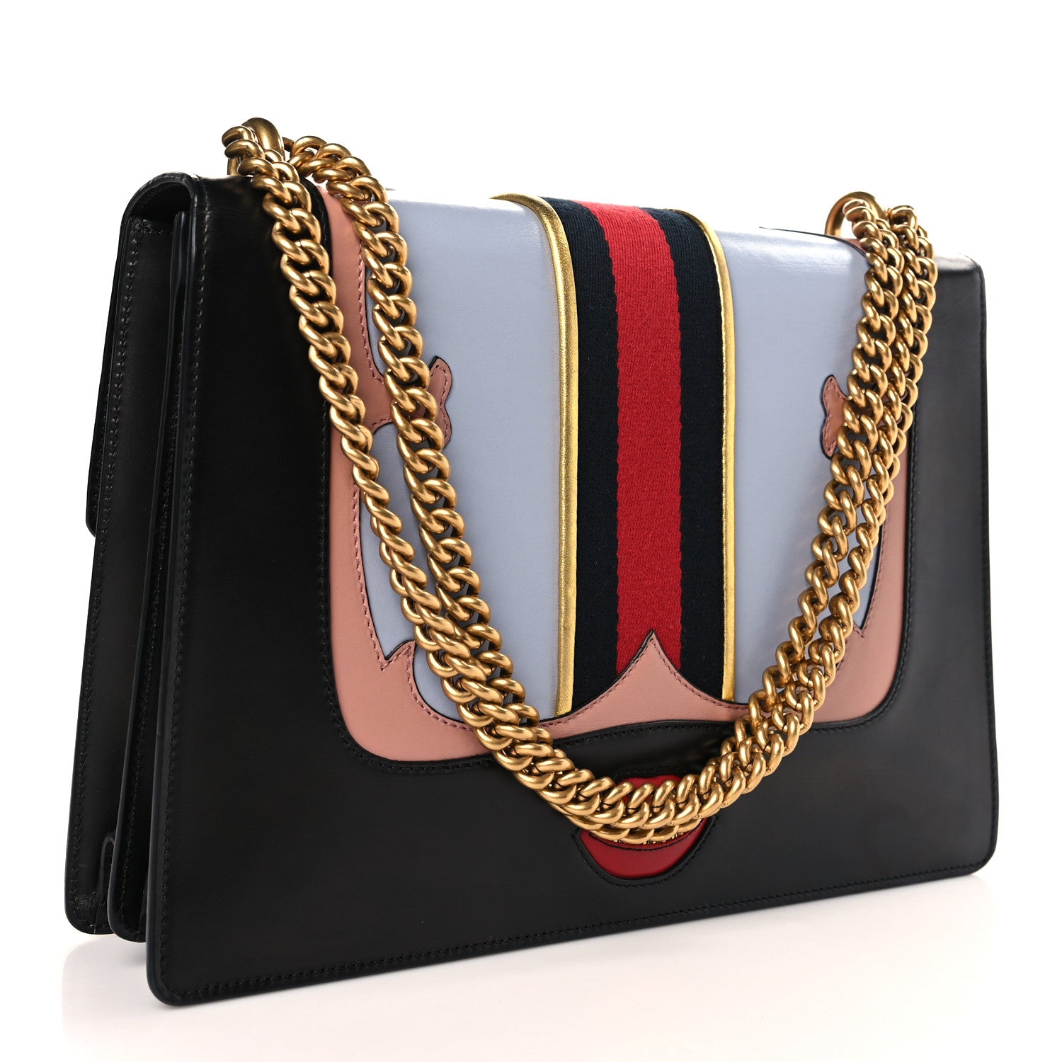 Gucci Calfskin Web Heart Medium GG Marmont Chain Handle Bag Black 3 of 9