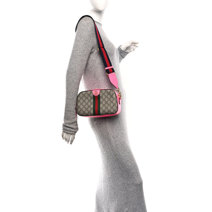 Gucci GG Supreme Monogram Textured Dollar Calfskin Web Ophidia Small Crossbody Bag Beige Ebony Fuchsia 2 of 10