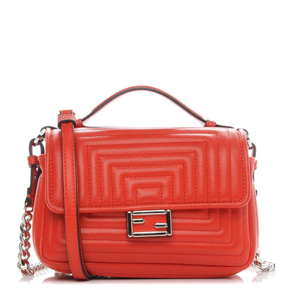 Fendi Shiny Nappa Trapuntata Micro Double Baguette Papavero 1 of 9